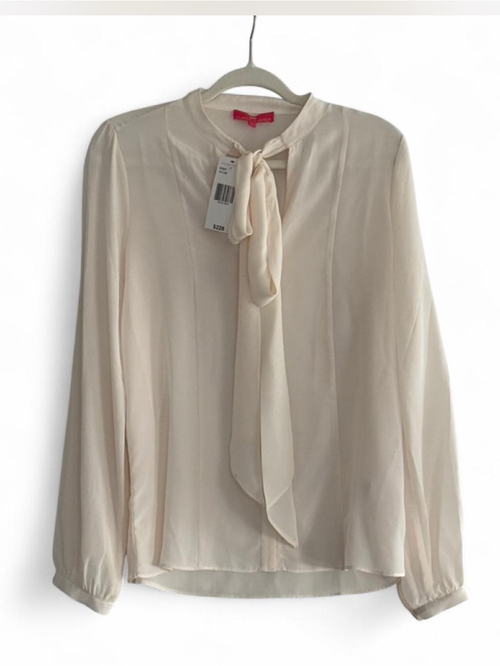 Elaine Turner 100% Silk Tie Neck Blouse NWT